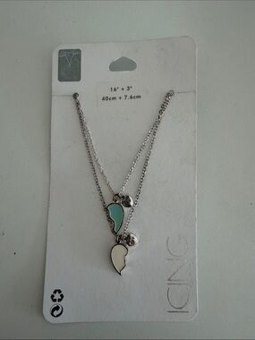 Icing Silver BFF Necklace with Mint and Cream Heart Halves